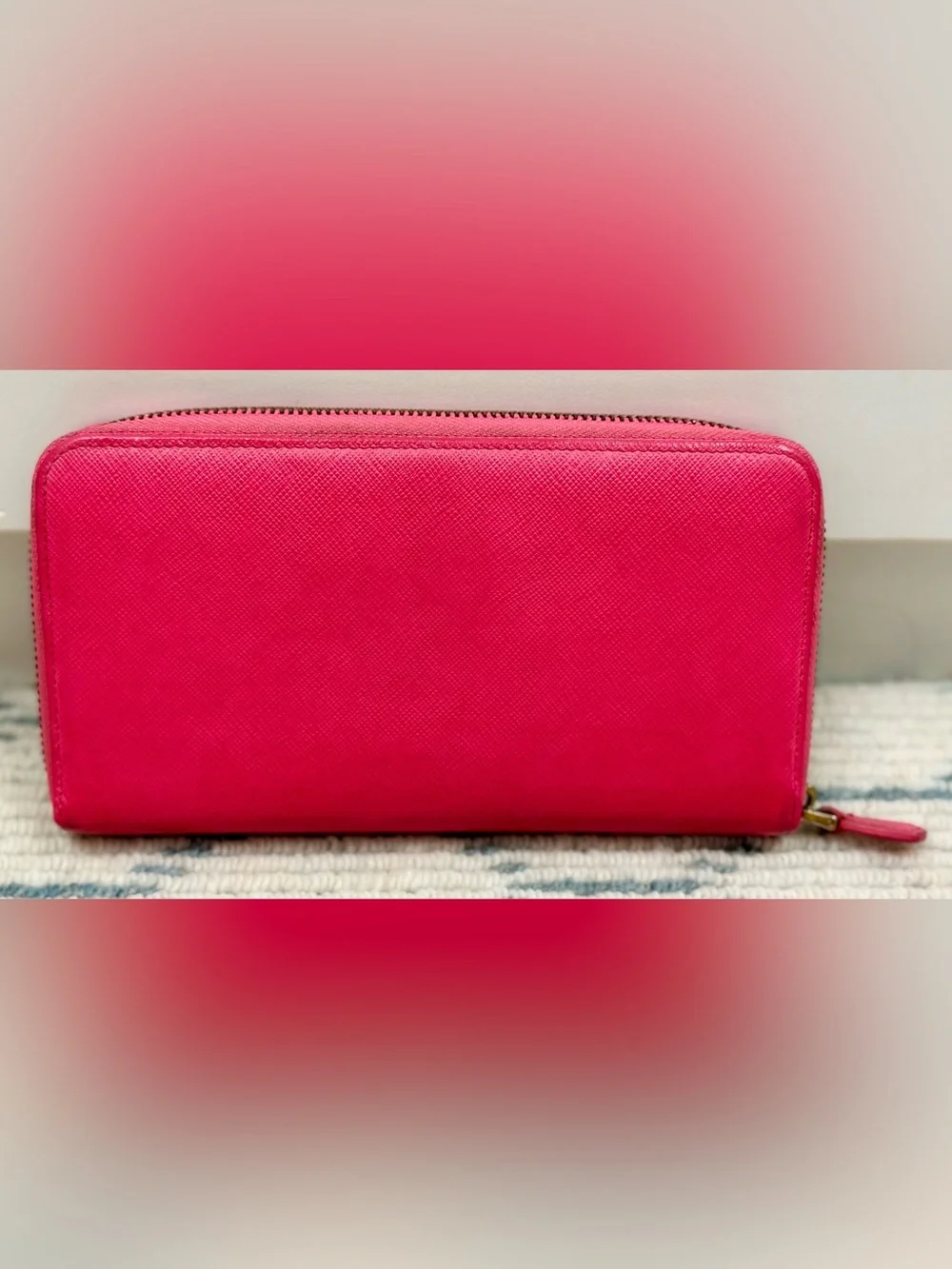 PRADA Y2K Barbiecore Hot Pink Saffiano Leather Zip Wallet/Clutch - Fits IPhone